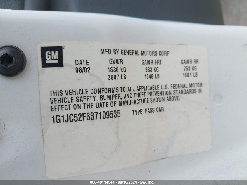 2003 Chevrolet Cavalier VIN: 1G1JC52F337109535 Lot: 40114544