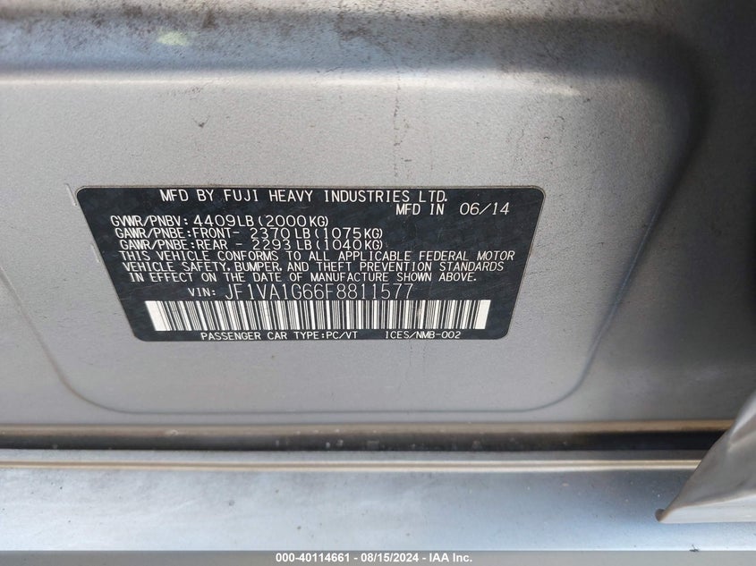 2015 SUBARU WRX LIMITED - JF1VA1G66F8811577