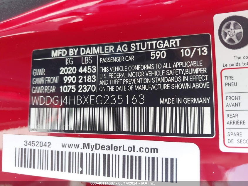 2014 Mercedes-Benz C 250 VIN: WDDGJ4HBXEG235163 Lot: 40114807