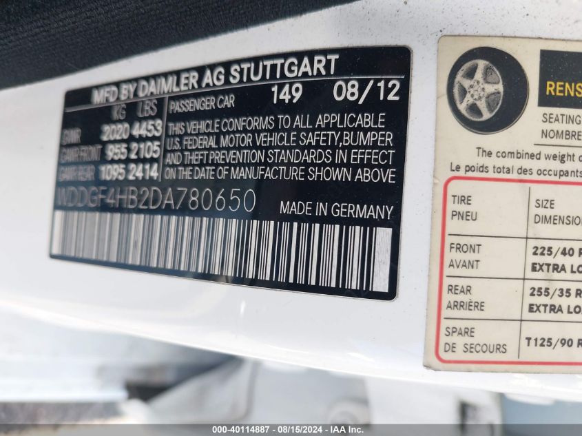 2013 Mercedes-Benz C 250 250 VIN: WDDGF4HB2DA780650 Lot: 40114887