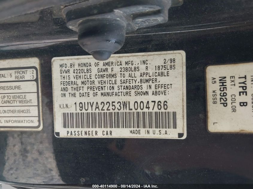 19UYA2253WL004766 1998 Acura Cl 3.0