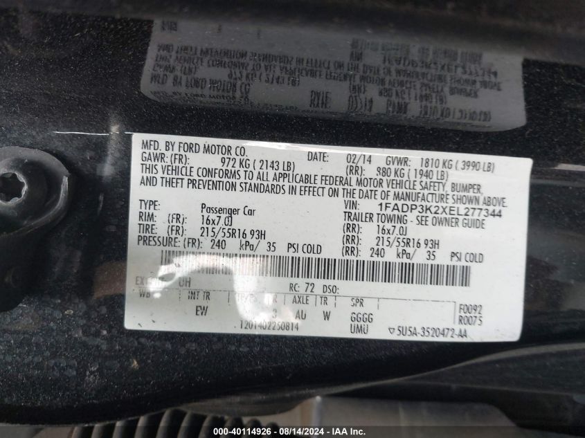 1FADP3K2XEL277344 2014 Ford Focus Se