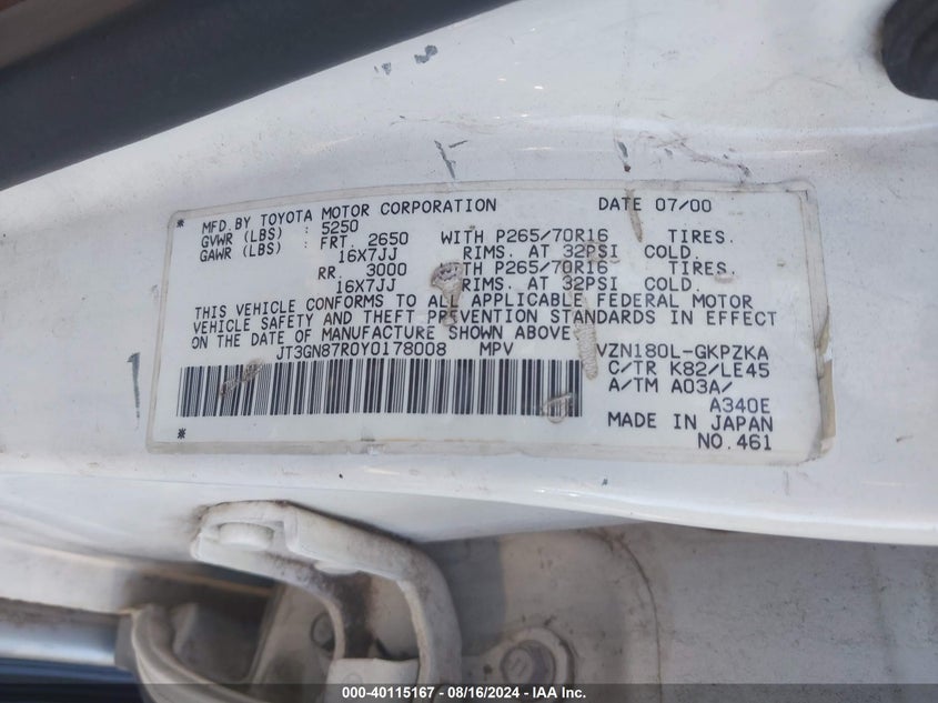 JT3GN87R0Y0178008 2000 Toyota 4Runner Limited