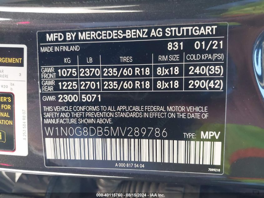 W1N0G8DB5MV289786 2021 Mercedes-Benz Glc 300 Suv