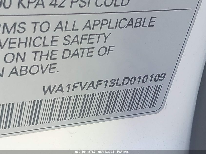 2020 Audi Q8 Prestige 55 Tfsi Quattro Tiptronic VIN: WA1FVAF13LD010109 Lot: 40115767