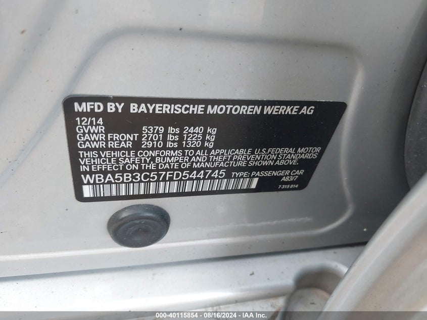 2015 BMW 535I XDRIVE - WBA5B3C57FD544745