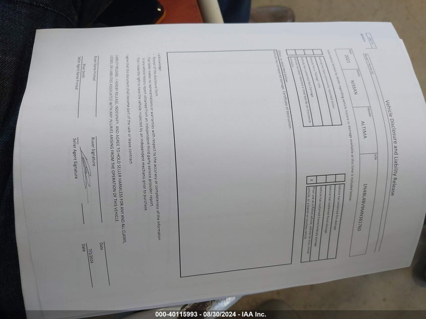 2021 Nissan Altima S Fwd VIN: 1N4BL4BV9MN361760 Lot: 40115993