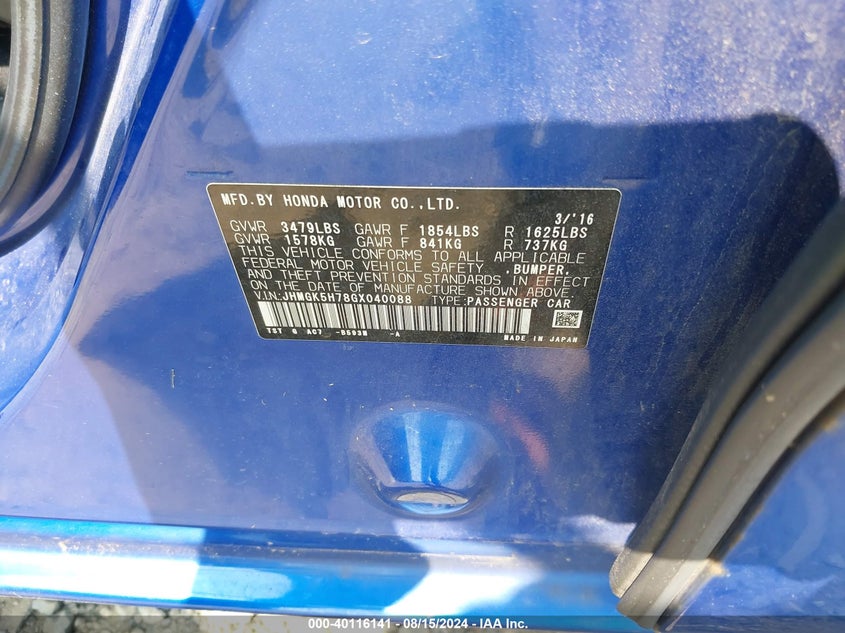 2016 HONDA FIT EX - JHMGK5H78GX040088