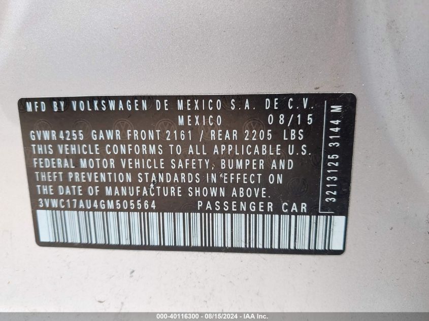 2016 VOLKSWAGEN GOLF SPORTWAGEN TSI S 4-DOOR 3VWC17AU4GM505564
