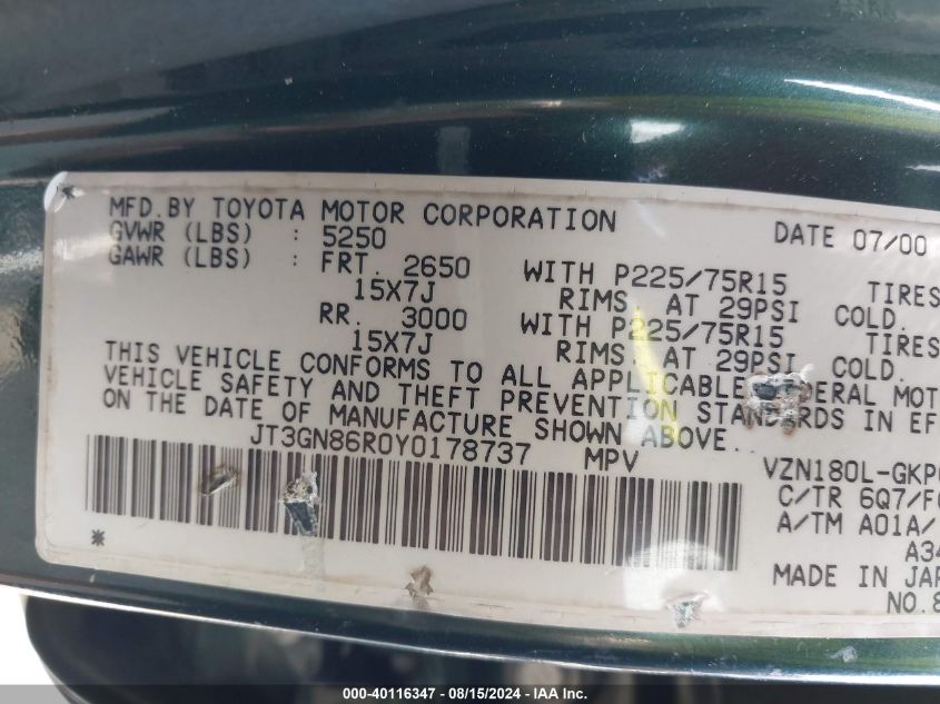 JT3GN86R0Y0178737 2000 Toyota 4Runner Sr5 V6