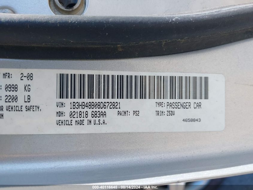 1B3HB48B08D672821 2008 Dodge Caliber Sxt