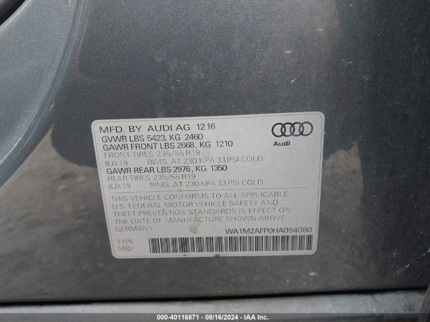 WA1M2AFP0HA094080 2017 Audi Q5 2.0T Premium