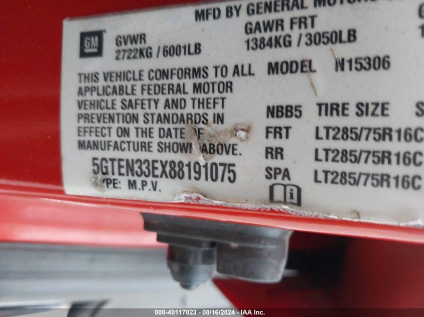 2008 Hummer H3 Suv Adventure VIN: 5GTEN33EX88191075 Lot: 40117023