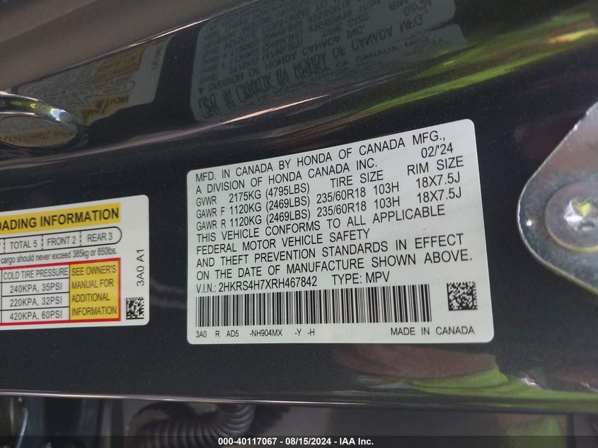 2024 HONDA CR-V EX-L AWD - 2HKRS4H7XRH467842