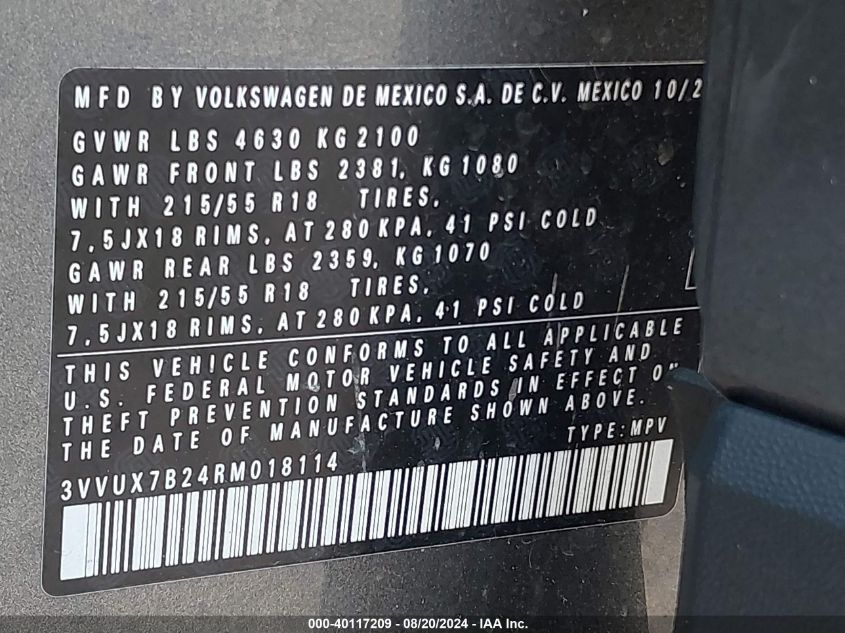 2024 VOLKSWAGEN TAOS SE - 3VVUX7B24RM018114