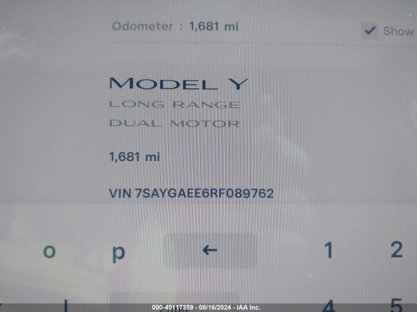 2024 TESLA MODEL Y LONG RANGE DUAL MOTOR ALL-WHEEL DRIVE - 7SAYGAEE6RF089762