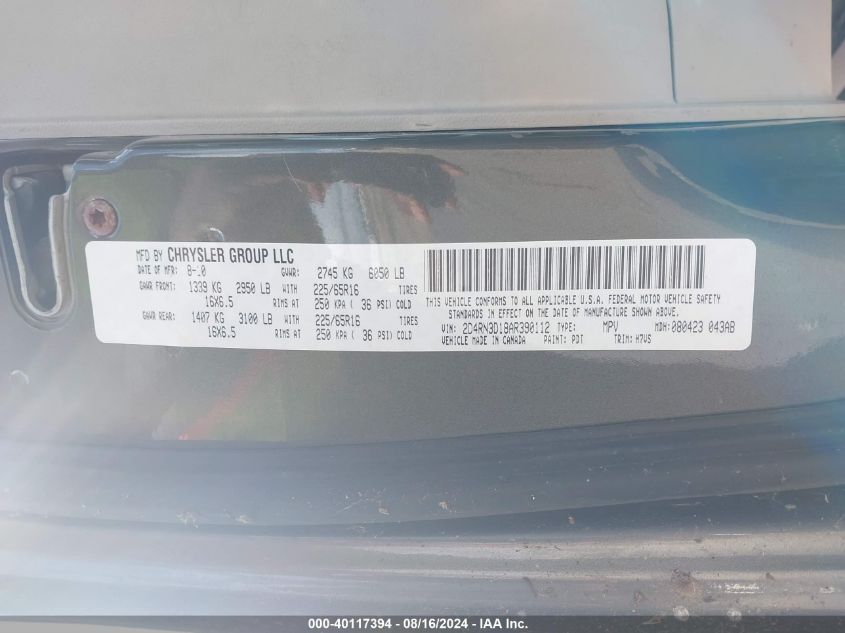 2010 Dodge Grand Caravan Hero VIN: 2D4RN3D18AR390112 Lot: 40117394