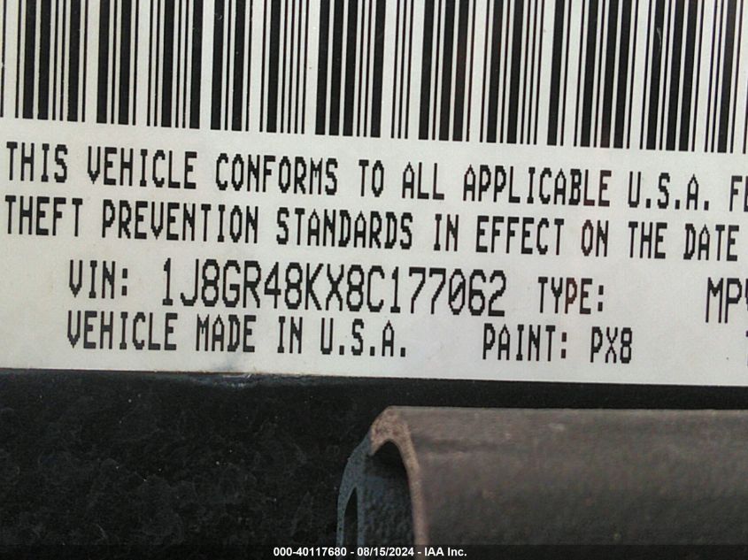 2008 Jeep Grand Cherokee Laredo VIN: 1J8GR48KX8C177062 Lot: 40117680