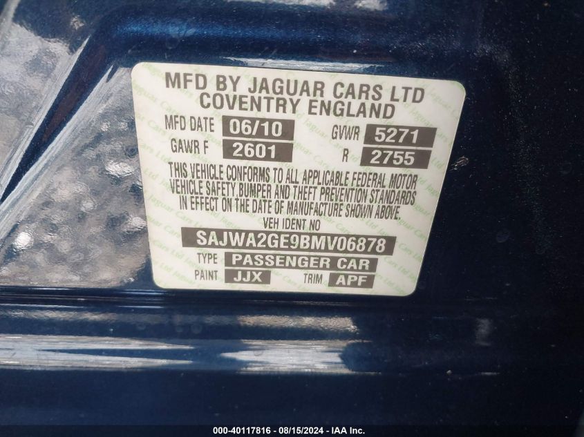 2011 Jaguar Xj Xjl Supercharged VIN: SAJWA2GE9BMV06878 Lot: 40117816