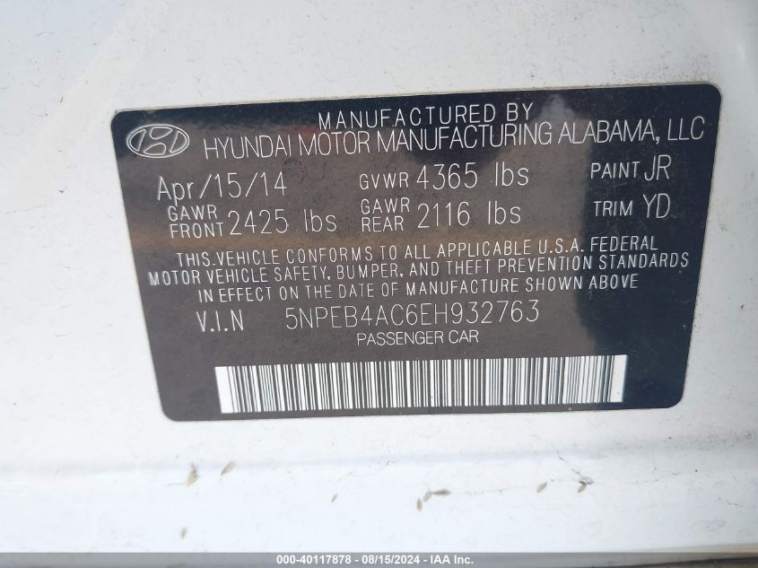 2014 HYUNDAI SONATA GLS - 5NPEB4AC6EH932763