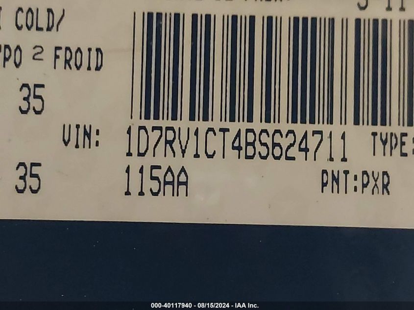 2011 Ram Ram 1500 VIN: 1D7RV1CT4BS624711 Lot: 40117940