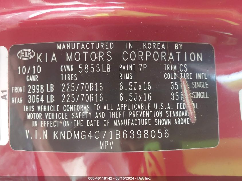 KNDMG4C71B6398056 2011 Kia Sedona Lx