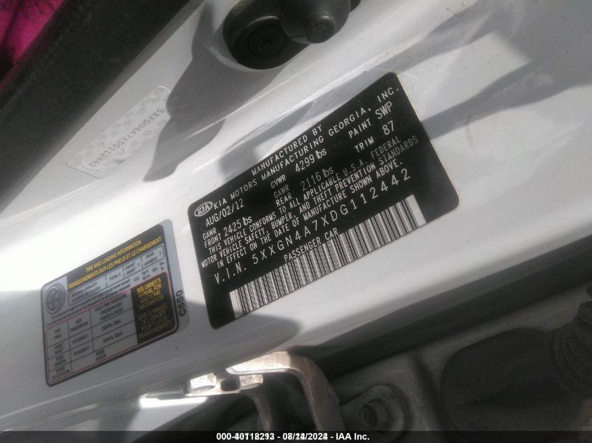 2013 Kia Optima Ex VIN: 5XXGN4A7XDG112442 Lot: 40118213