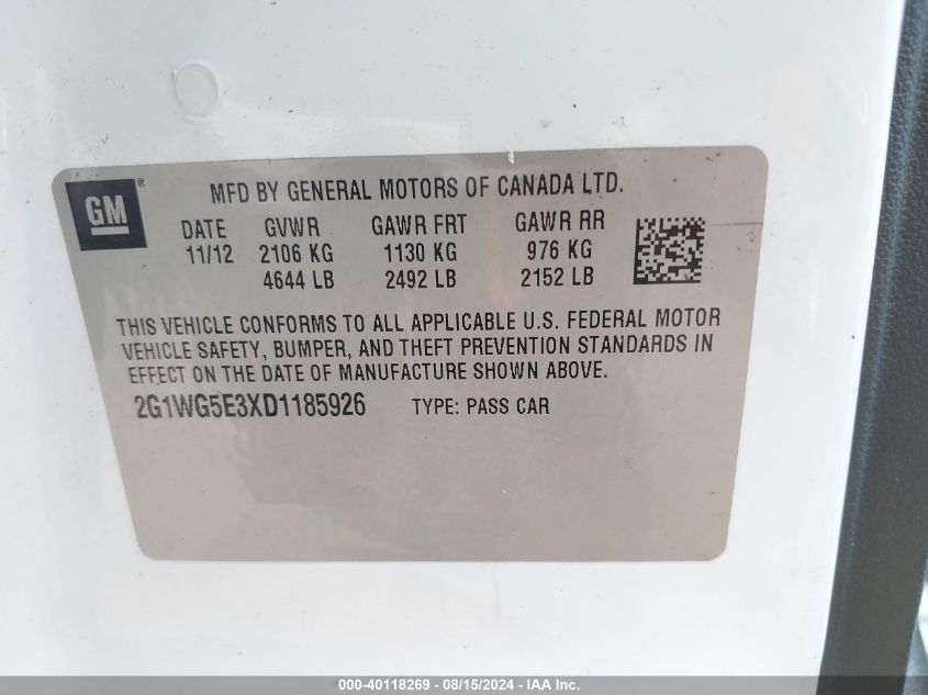 2G1WG5E3XD1185926 2013 Chevrolet Impala Lt