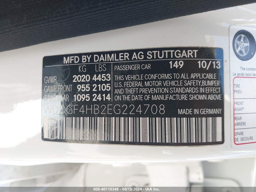 2014 Mercedes-Benz C 250 VIN: WDDGF4HB2EG224708 Lot: 40118348