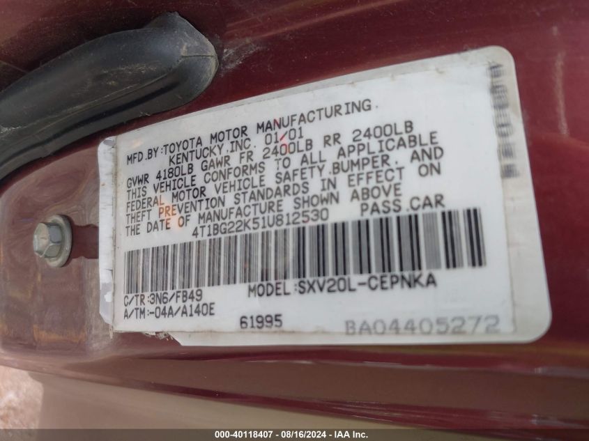 4T1BG22K51U812530 2001 Toyota Camry Ce/Le/Xle