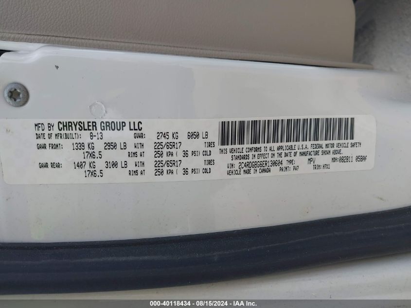 2014 Dodge Grand Caravan American Value Pkg VIN: 2C4RDGBG6ER130604 Lot: 40118434