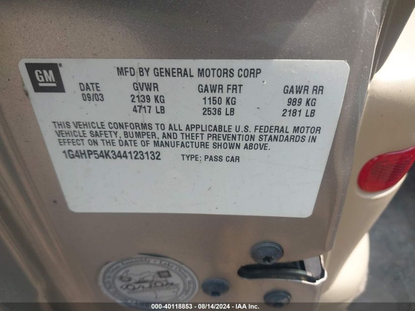 2004 Buick Lesabre Custom VIN: 1G4HP54K344123132 Lot: 40118853