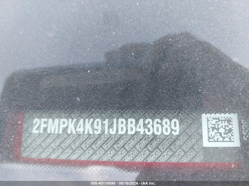 2018 Ford Edge Titanium VIN: 2FMPK4K91JBB43689 Lot: 40118890