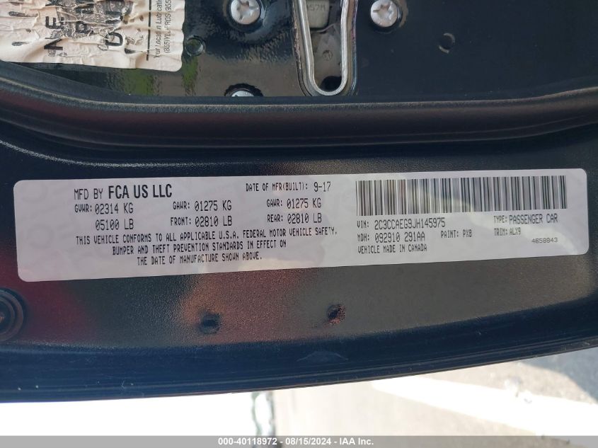 2018 Chrysler 300 Limited VIN: 2C3CCAEG9JH145975 Lot: 40118972