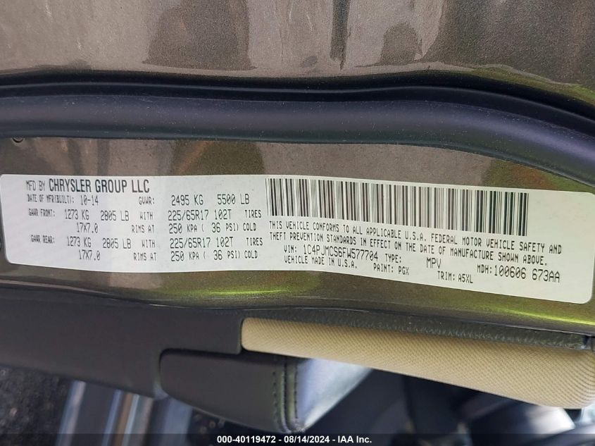 2015 Jeep Cherokee Latitude VIN: 1C4PJMCS6FW577704 Lot: 40119472