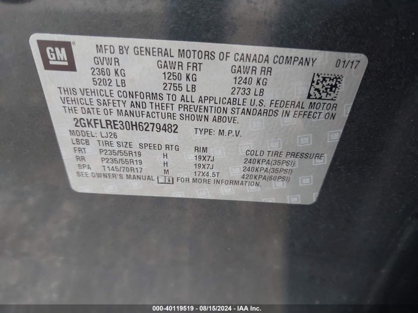 VIN 2GKFLRE30H6279482 2017 GMC TERRAIN DENALI