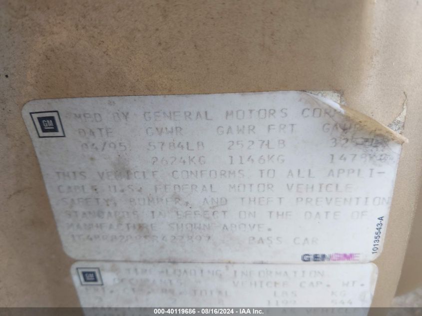 1995 Buick Roadmaster Estate VIN: 1G4BR82P9SR422897 Lot: 40119686