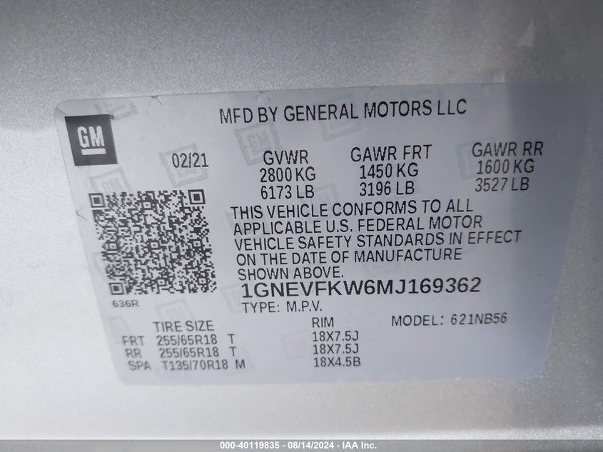 2021 CHEVROLET TRAVERSE AWD LS - 1GNEVFKW6MJ169362