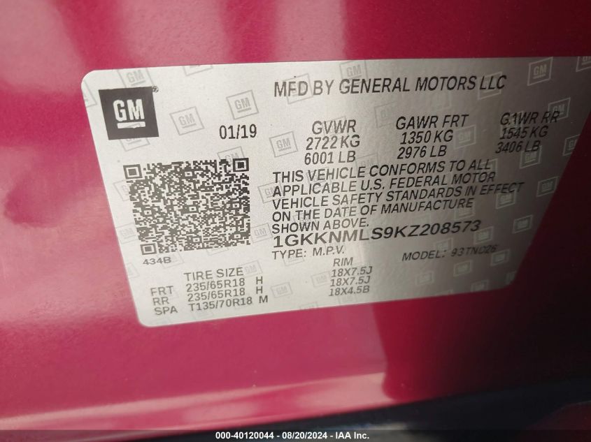 1GKKNMLS9KZ208573 2019 GMC Acadia Slt-1