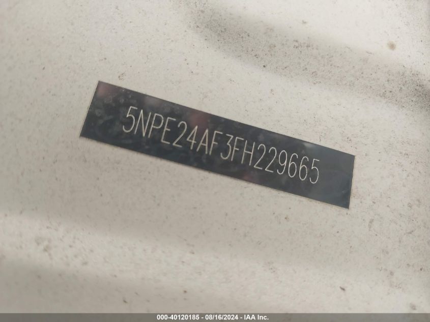 2015 Hyundai Sonata Se VIN: 5NPE24AF3FH229665 Lot: 40120185