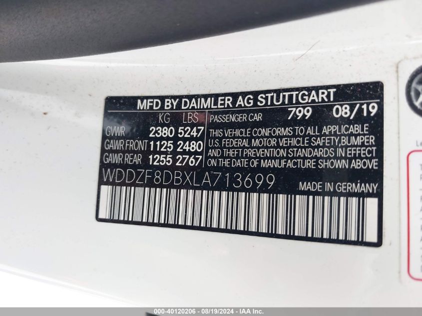 WDDZF8DBXLA713699 2020 Mercedes-Benz E 350