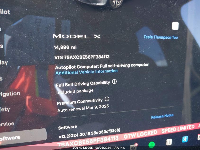 2023 Tesla Model X Dual Motor All-Wheel Drive/Standard Range VIN: 7SAXCBE56PF384113 Lot: 40120265