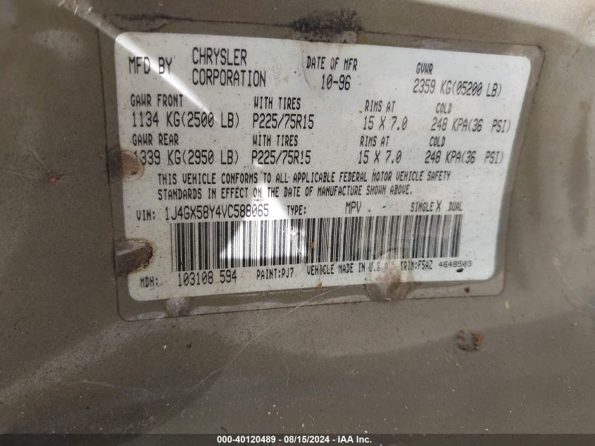 1997 Jeep Grand Cherokee Laredo/Tsi VIN: 1J4GX58Y4VC588065 Lot: 40120489