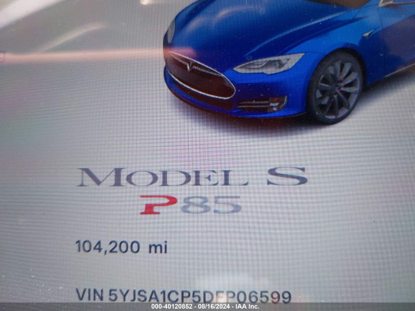 2013 Tesla Model S Performance VIN: 5YJSA1CP5DFP06599 Lot: 40120852