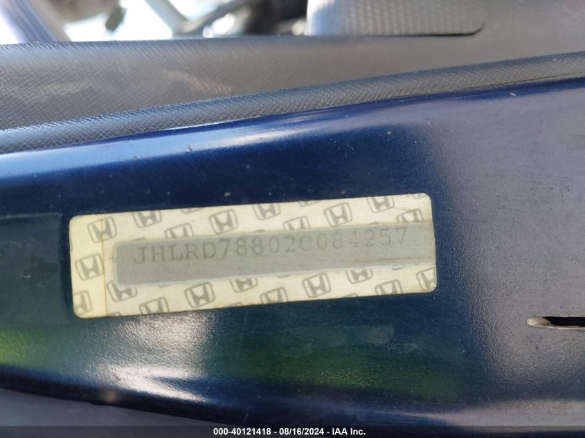 2002 Honda Cr-V Ex VIN: JHLRD78802C084257 Lot: 40121418