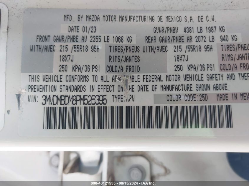 2023 Mazda Cx-30 2.5 S Premium VIN: 3MVDMBDM8PM526395 Lot: 40121555
