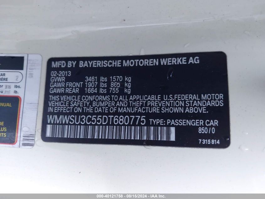 WMWSU3C55DT680775 2013 Mini Hardtop Cooper