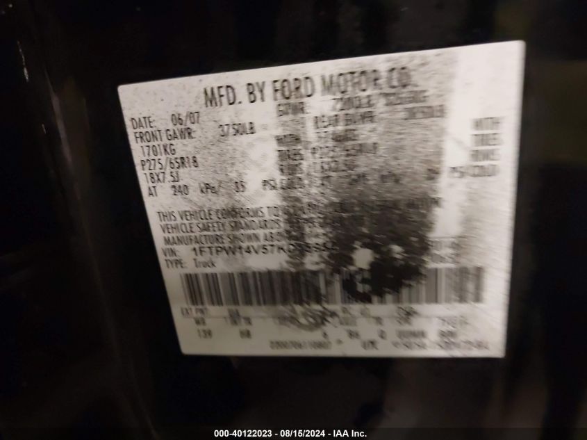1FTPW14V57KD15934 2007 Ford F-150 Fx4/Lariat/Xlt