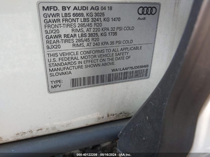 WA1LAAF75JD039465 2018 Audi Q7 3.0T Premium