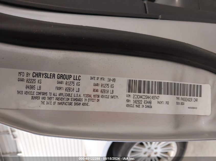 2010 Chrysler 300 Touring VIN: 2C3CA4CD5AH149747 Lot: 40122288